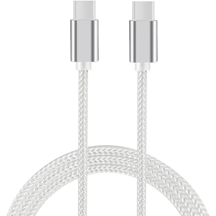 Ladekabel metallic USB-C til USB-C, 2M, Hvit