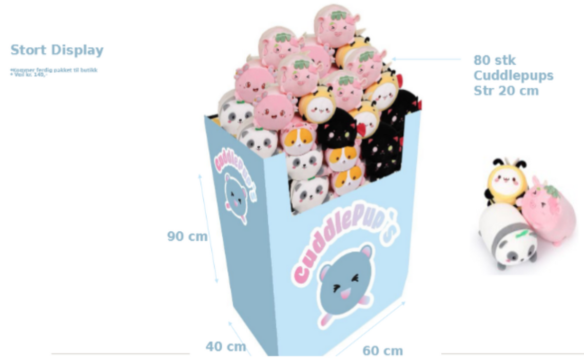 Cuddlepups i Gulv-display 40x60x90 cm (utsending fra mid juli 2025)