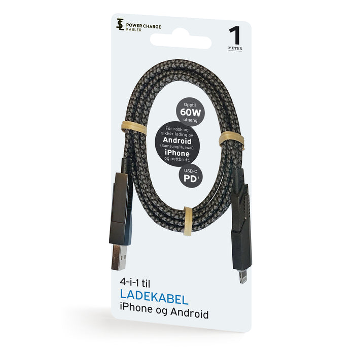 4-i-1 Ladekabel til Phone og Android